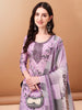 LYKCON Women's Embroidered Lavender Cotton Kurta with Matching Pant & Dupatta