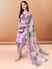 LYKCON Women's Embroidered Lavender Cotton Kurta with Matching Pant & Dupatta