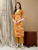 LYKCON Women’s Yellow Cotton Kurta with Floral Embroidery, Pant & Printed Dupatta – Elegant & Comfortable