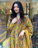 Women's Mustard Yellow Hand Work & Printed Anarkali Kurta with Palazzo & Printed Dupatta