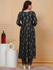 Embroidered & Leaf Printed Flared Kurta with pant & dupatta