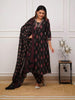 LYKCON Women's Black Printed A-Line Kurta Set with Pant & Dupatta – Elegant & Chic