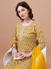 LYKCON Women's Ethnic Motifs Mustard Yellow Cotton Kurta with Pant & Dupatta Set