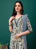 Luxe Ethnic Wear: LYKCON Women's Navy Floral Printed Anarkali Kurta Set with Pant & Dupatta