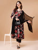 Bold & Beautiful: LYKCON Women's Black Rayon Kurta with Floral Embroidery & Dupatta