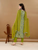 "LYKCON Women's Green Rayon Kurta Set – Embroidered Floral A-Line Design with Pant & Dupatta