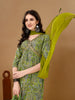 "LYKCON Women's Green Rayon Kurta Set – Embroidered Floral A-Line Design with Pant & Dupatta