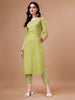 LYKCON Women's Green Cotton Kurta Set with Pant & Dupatta for Everyday Wear