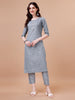 LYKCON Women's Grey Ethnic Motifs Printed Cotton Kurta with Pant & Dupatta Set