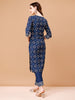 LYKCON Women's Elegant Blue Ikat Kurta with Pant & Printed Dupatta Set