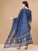 LYKCON Women's Elegant Blue Ikat Kurta with Pant & Printed Dupatta Set