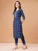 Blue Ikat Print Kurta Set for Festive and Casual Wear