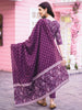 Effortless Elegance: LYKCON Purple Floral Printed Cotton Kurta Set with Lace Detailing