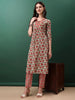 WOMEN'S PINK FLORAL PRINTED COTTON KURTA WITH PANT & DUPATTA