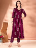 Elegant Wine Embroidered Flared Kurta Set with Pant & Dupatta - LYKCON