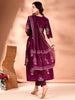 Elegant Wine Embroidered Flared Kurta Set with Pant & Dupatta - LYKCON