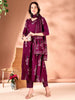 Elegant Wine Embroidered Flared Kurta Set with Pant & Dupatta - LYKCON