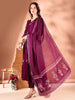 Elegant Wine Embroidered Flared Kurta Set with Pant & Dupatta - LYKCON