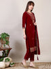 Embroidered Velvet Kurta With pant & Dupatta