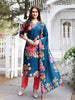 Hand embroidered Floral printed Muslin Kurta with pant & dupatta