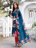 Hand embroidered Floral printed Muslin Kurta with pant & dupatta