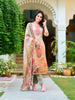 Hand Embroidered & Printed Pure Silk Kurta with pant & Printed Dupatta