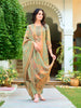 Hand Embroidered & Printed Pure Silk Kurta with pant & Printed Dupatta