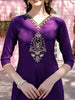 Hand Embroidered Purple Kurta with pant & Banarasi Jacquard Dupatta Premium