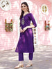 Hand Embroidered Purple Kurta with pant & Banarasi Jacquard Dupatta Premium