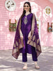 Hand Embroidered Purple Kurta with pant & Banarasi Jacquard Dupatta Premium