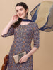 Blue Cotton Kurta Set with Chiffon Dupatta