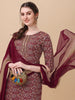 Elegant Maroon Printed Kurta with Pant & Dupatta Set by LYKCON – Ideal for Festivals & Casual Wear