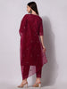 Dark Pink Mirror Work Chanderi Kurta Set with Organza Dupatta