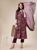 Festive Elegance: LYKCON Purple Alia Cut Embroidered Kurta with Pant & Dupatta Set