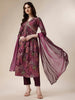 Festive Elegance: LYKCON Purple Alia Cut Embroidered Kurta with Pant & Dupatta Set