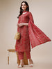 Bold and Elegant Red Cotton Kurta Pant Dupatta Set