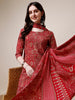 Bold and Elegant Red Cotton Kurta Pant Dupatta Set