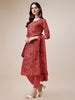 Bold and Elegant Red Cotton Kurta Pant Dupatta Set