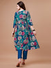 LYKCON Teal Kurta Set with Floral Prints and Embroidery