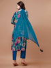 LYKCON Teal Kurta Set with Floral Prints and Embroidery