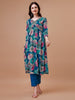 LYKCON Teal Kurta Set with Floral Prints and Embroidery