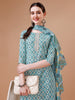 Printed & Lace Yoke Embroidered Kurta with Pant & Dupatta