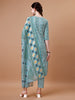 Printed & Lace Yoke Embroidered Kurta with Pant & Dupatta