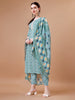 Printed & Lace Yoke Embroidered Kurta with Pant & Dupatta