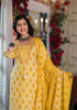 Printed Kurta Suit Set with Lace Embroidery &amp; Designer Neckline – Radiant Yellow Grace