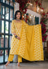 Printed Kurta Suit Set with Lace Embroidery &amp; Designer Neckline – Radiant Yellow Grace