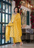 Printed Kurta Suit Set with Lace Embroidery &amp; Designer Neckline – Radiant Yellow Grace