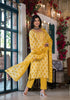 Printed Kurta Suit Set with Lace Embroidery &amp; Designer Neckline – Radiant Yellow Grace