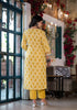 Printed Kurta Suit Set with Lace Embroidery &amp; Designer Neckline – Radiant Yellow Grace