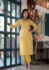 Printed Kurta Suit Set with Lace Embroidery &amp; Designer Neckline – Radiant Yellow Grace